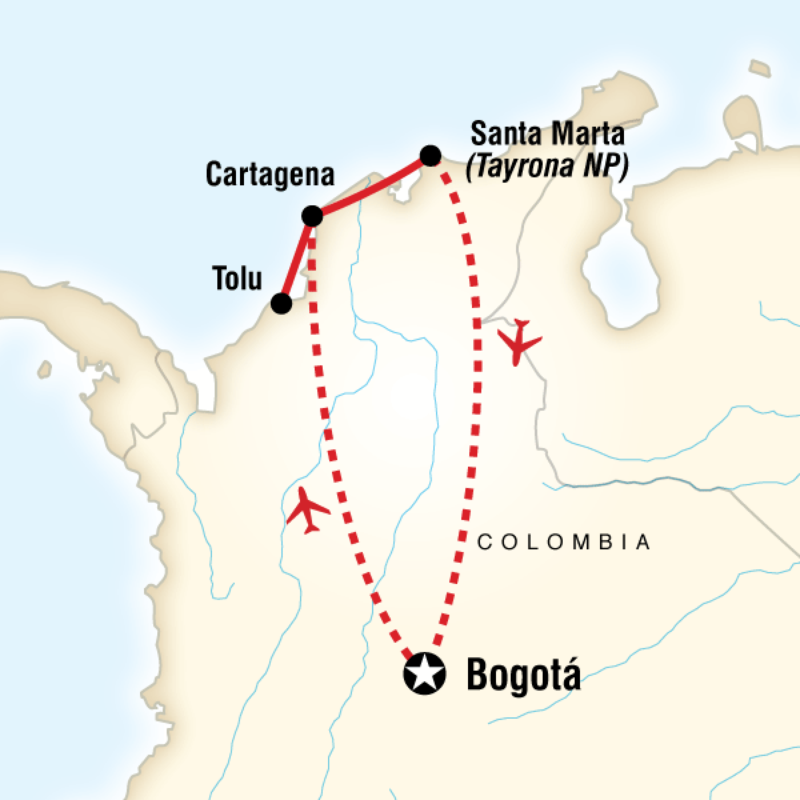 Map of the route for Colombia Highlights