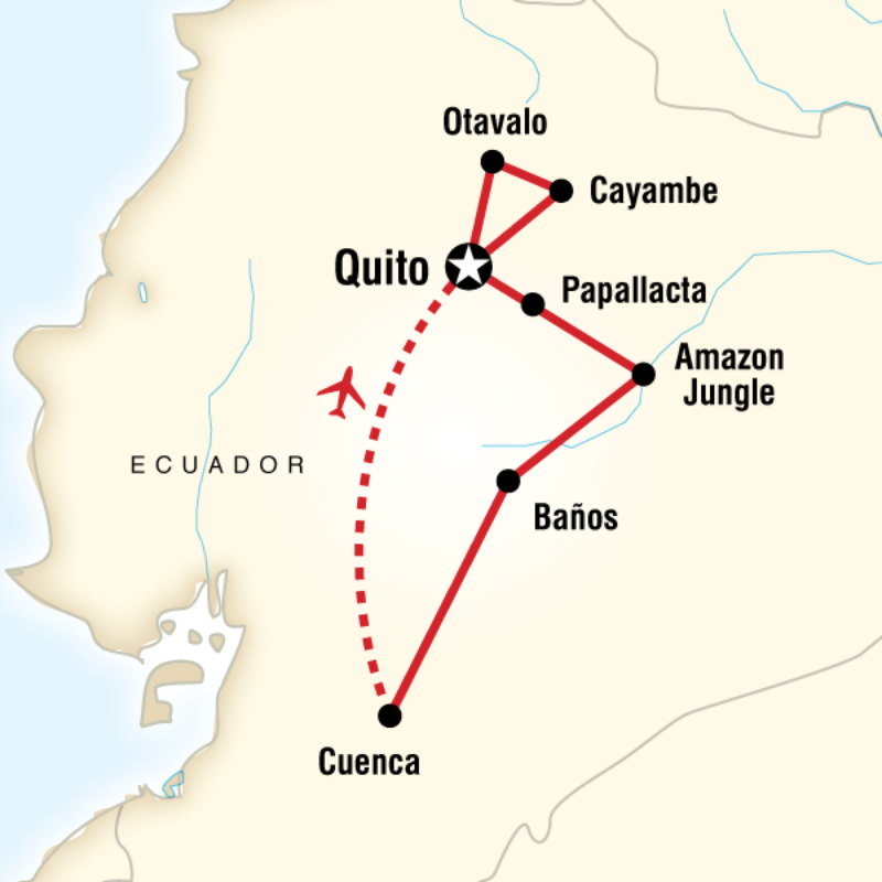 Map of the route for Inland & Amazon