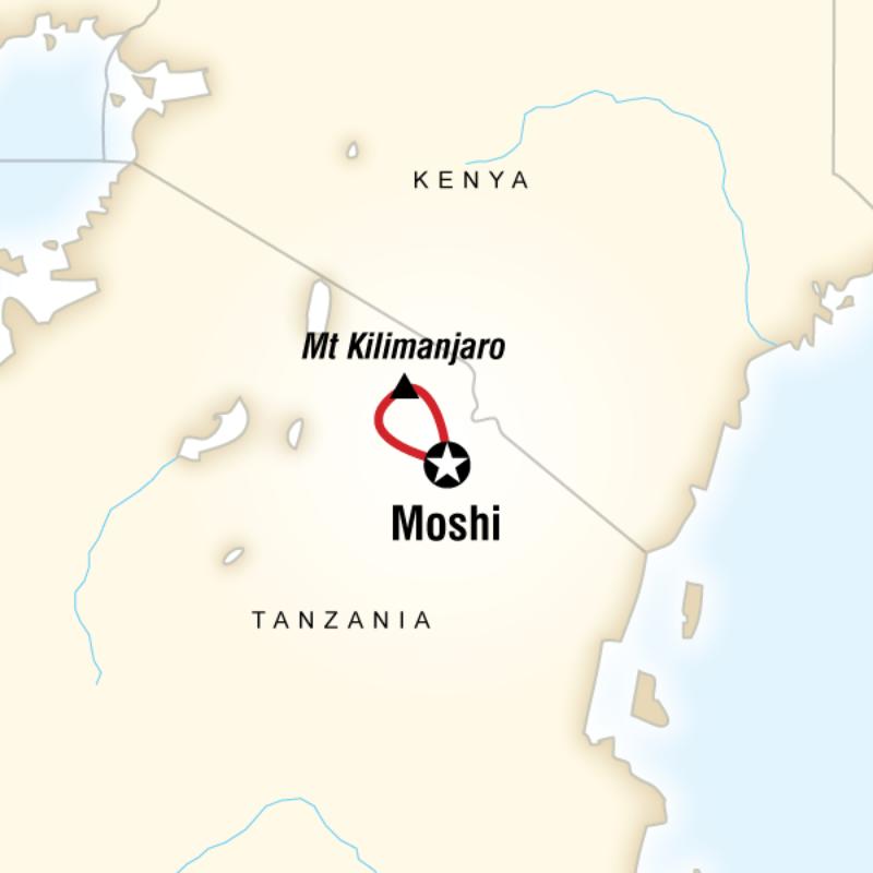 Route map for Mt Kilimanjaro Group Trek - Marangu Route (DTKM)