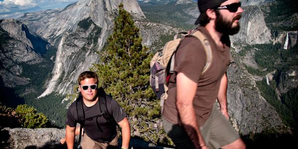 Travellers hiking through Yosemite National Park.