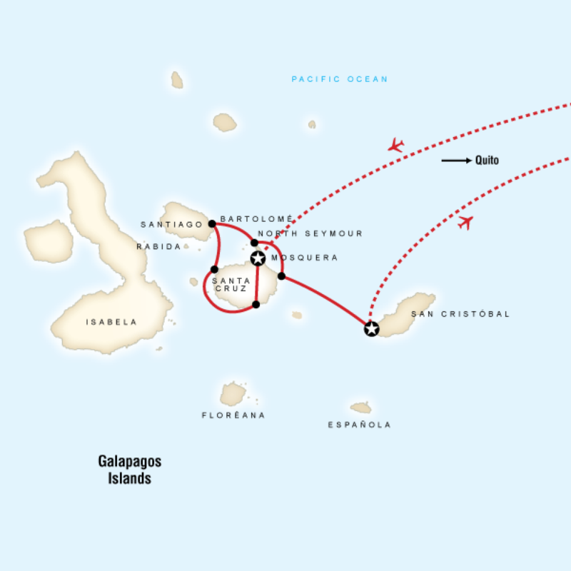 Route map for Deluxe Galapagos - 6 Day, g8, East Islands (EV06GA)
