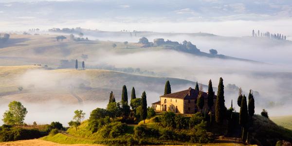 Early-morning mist over the hills of Tuscany