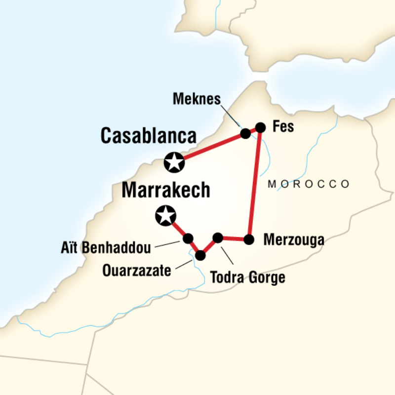 Map of the route for Marvellous Morocco
