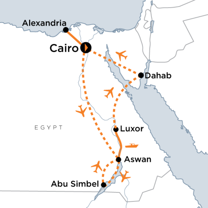 Map of the route for Ancient Egyptian Secrets