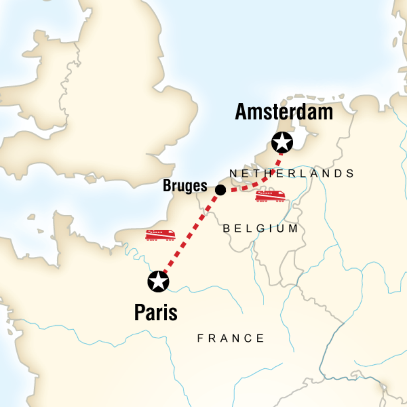 Route map for Paris to Amsterdam Family Adventure (EFFH)