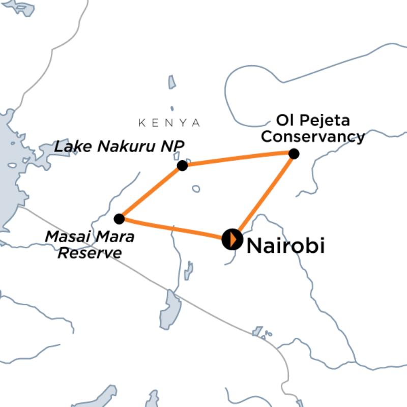 Map of the route for Kenya Wildlife Safari