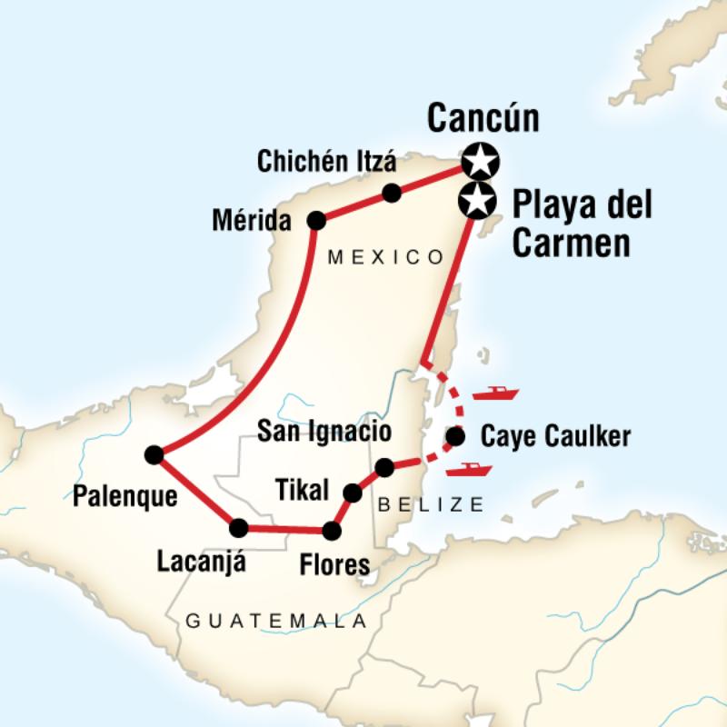 Map of the route for Mayan Discovery
