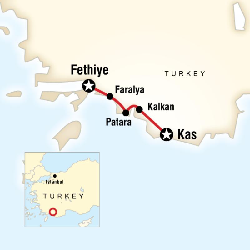 Map of the route for Lycian Way Trekking