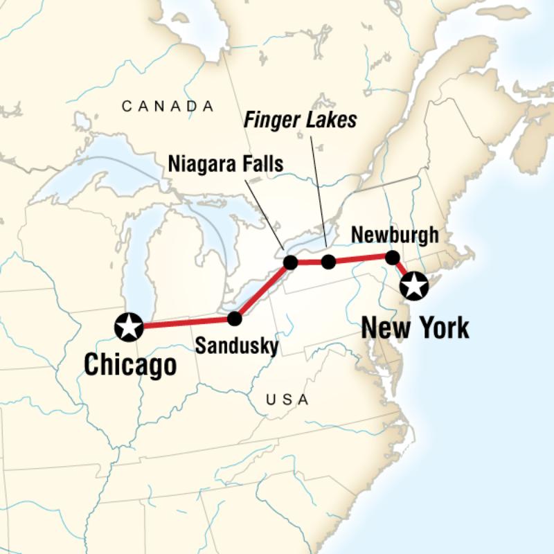 Map of the route for New York to Chicago