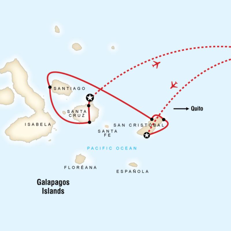 Map of the route for Explore Galapagos - Central and East