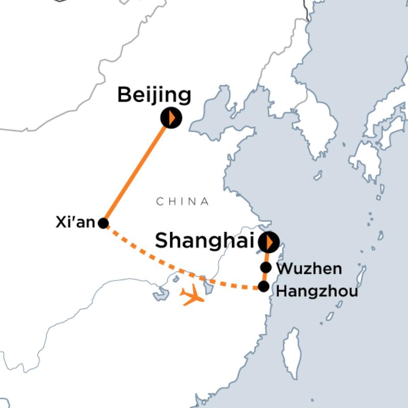 Map of the route for Classic China Adventure