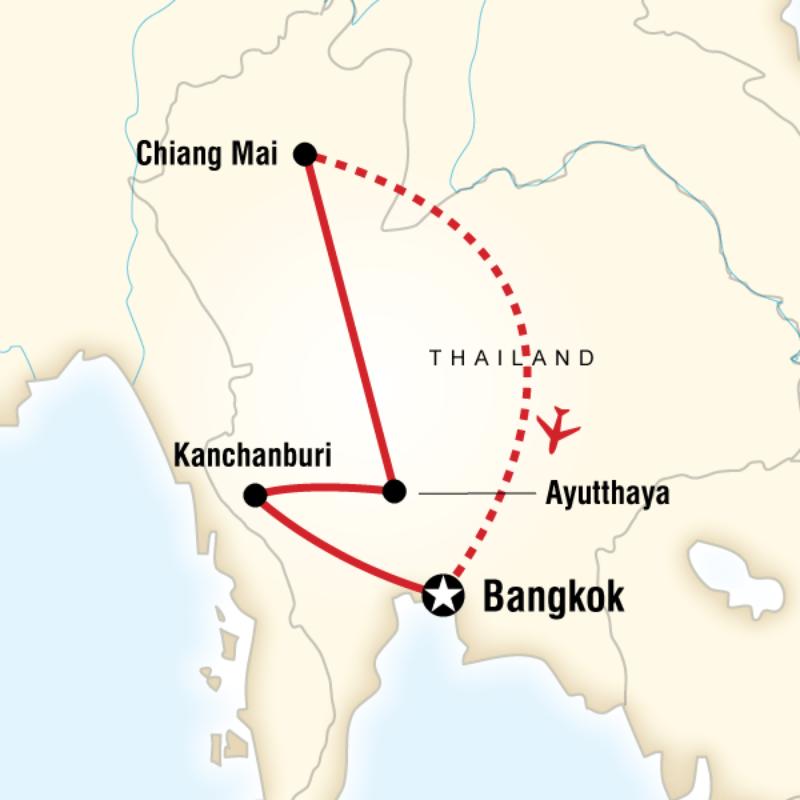 Route map for Highlights of Thailand (ATTC)