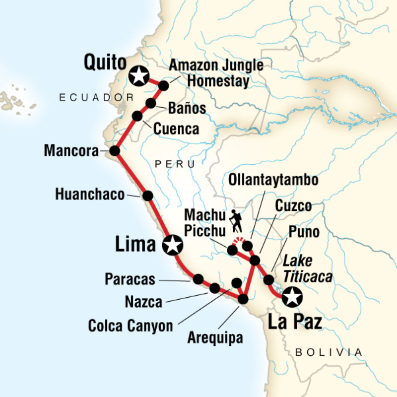 Route map for Quito to La Paz Adventure (SEQL)