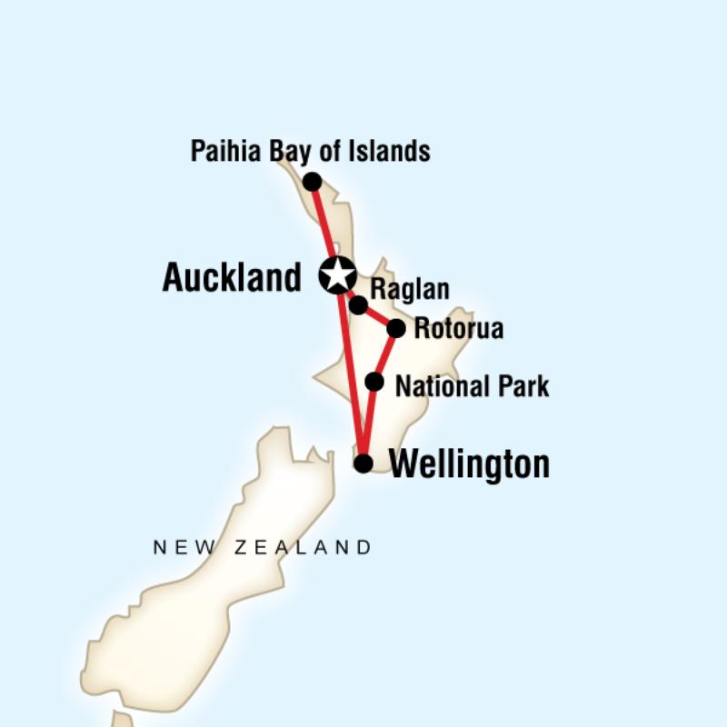 Map of the route for New Zealand - North Island Encompassed