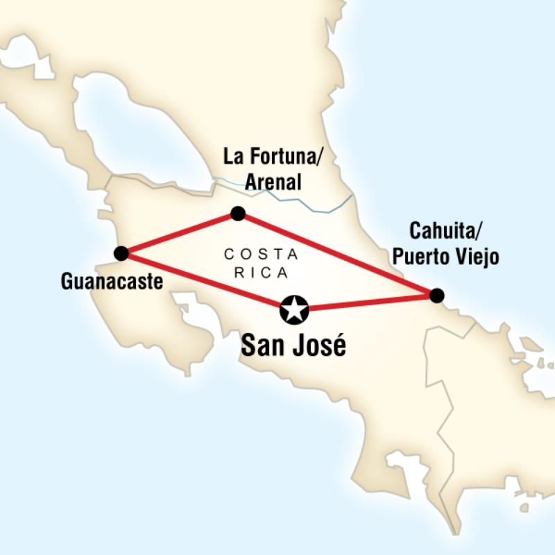 Route map for Costa Rica Pass - Route 5 Self Drive (TCR5DN)