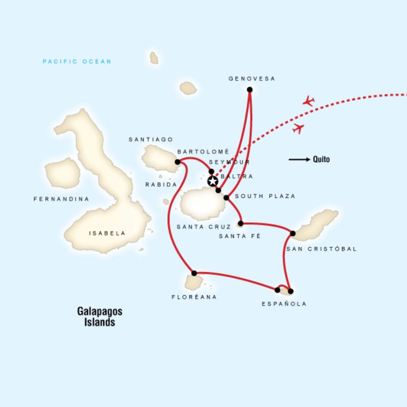 Map of the route for Superior Galapagos - Northern and Southern Islands
