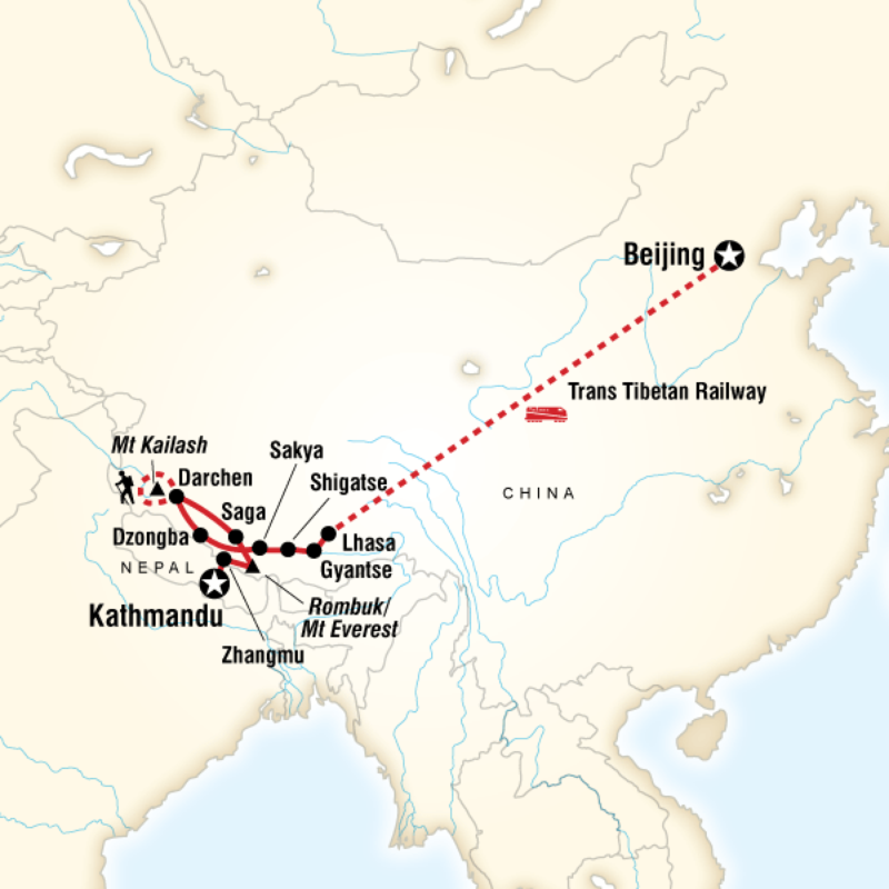Route map for Kailash Saga Dawa Festival (ACSF)