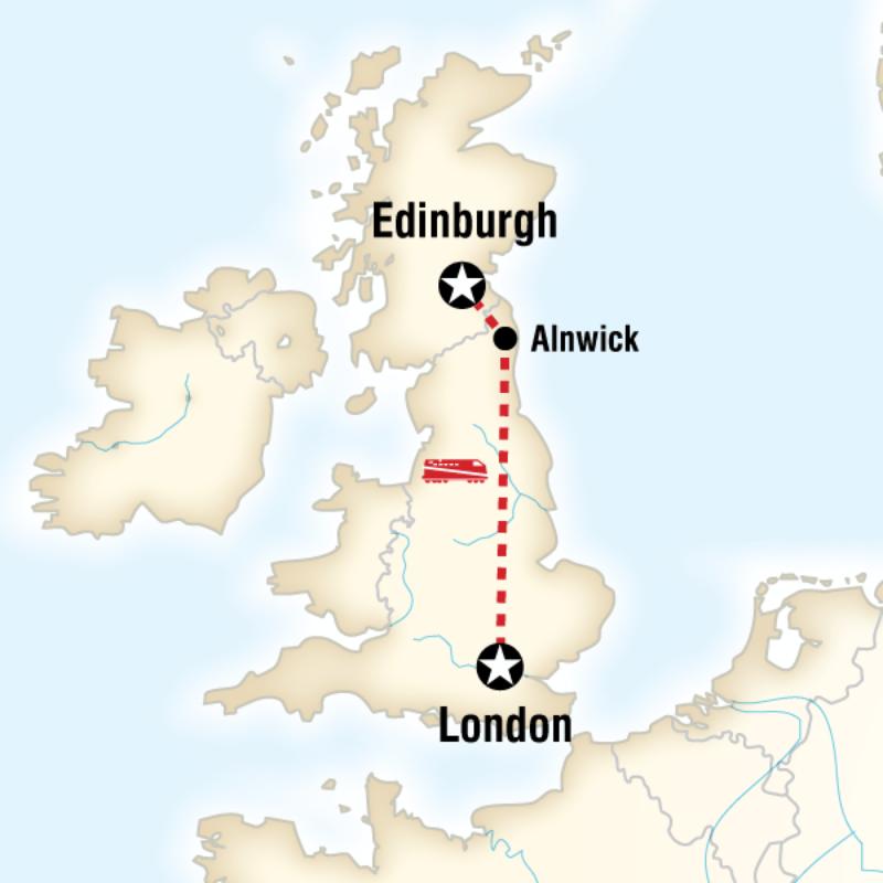 Route map for London to Edinburgh Family Adventure (EUFL)