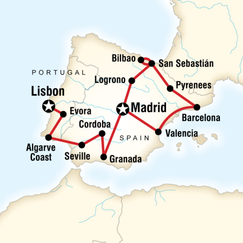 Route map for Ultimate Spain & Portugal (ESLM)