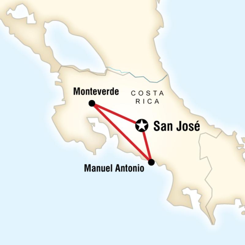 Map of the route for Costa Rica Pass - Route 3 Self Drive