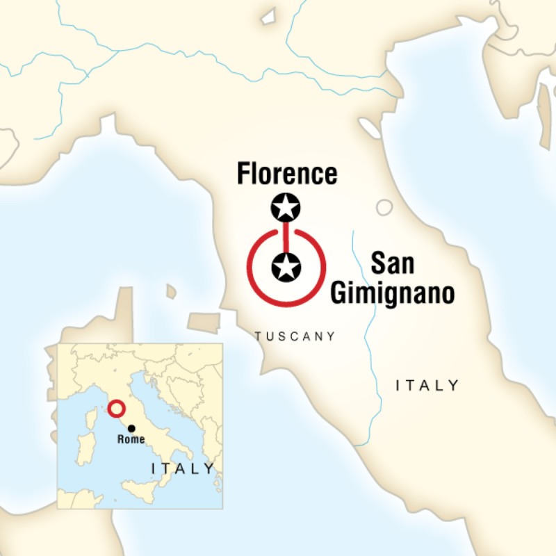 Map of the route for Local Living Italy: Tuscany San Gimignano