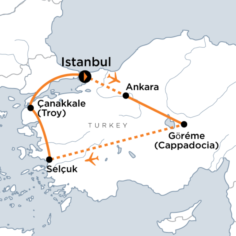 Map of the route for Turkish Treasures