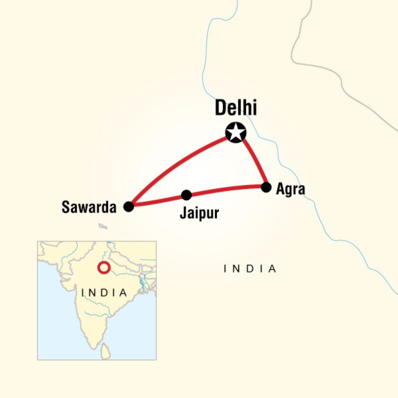 Route map for North India Highlights (AHIT)