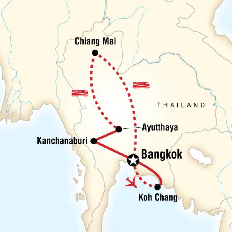 Route map for Thailand Family Adventure (ATFF)