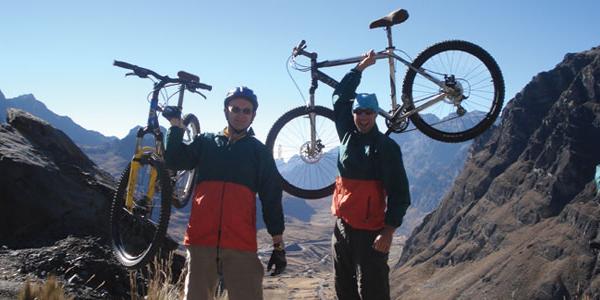 Celebrating after cycling journey in Chile
