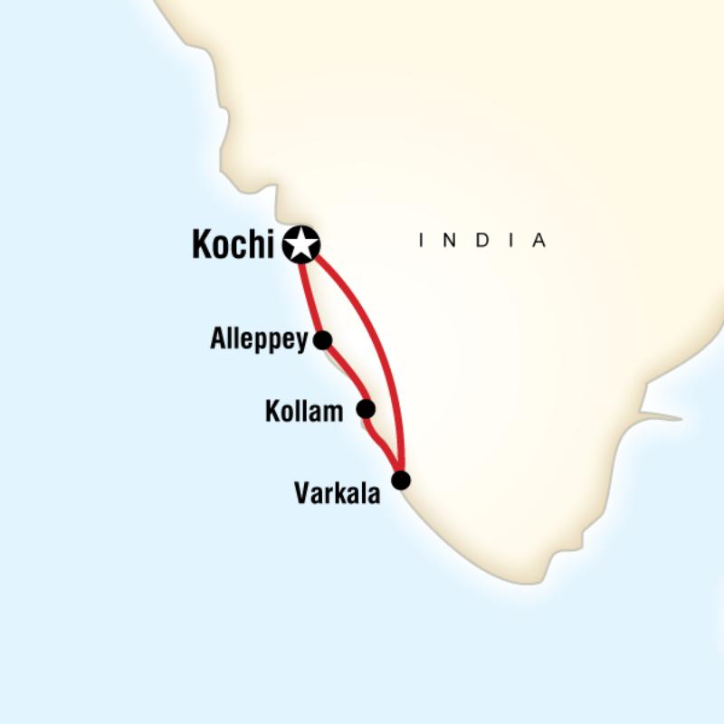 Map of the route for Beaches & Backwaters