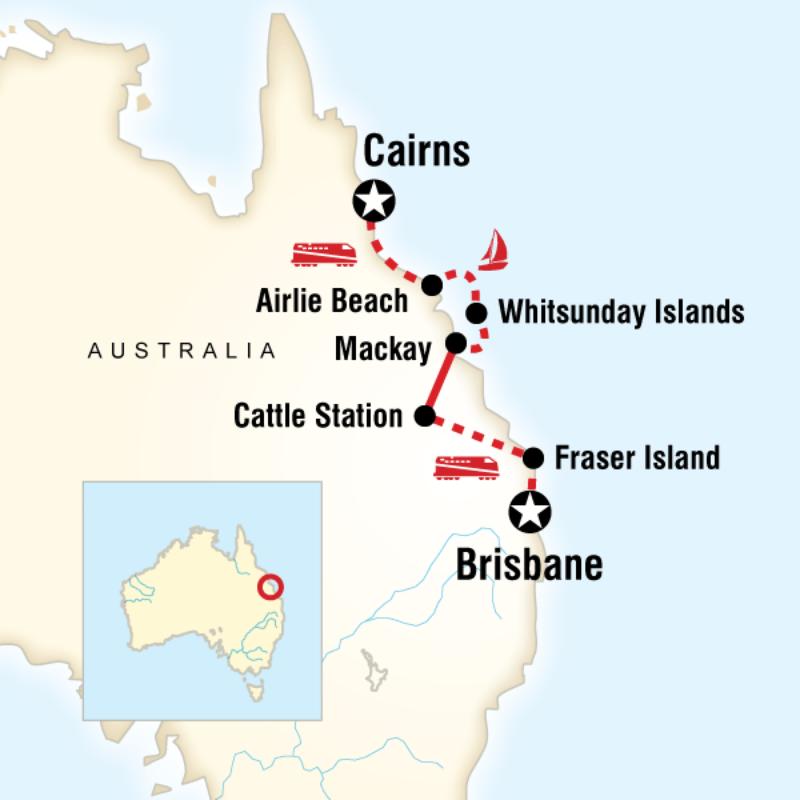 Map of the route for Brisbane to Cairns Experience