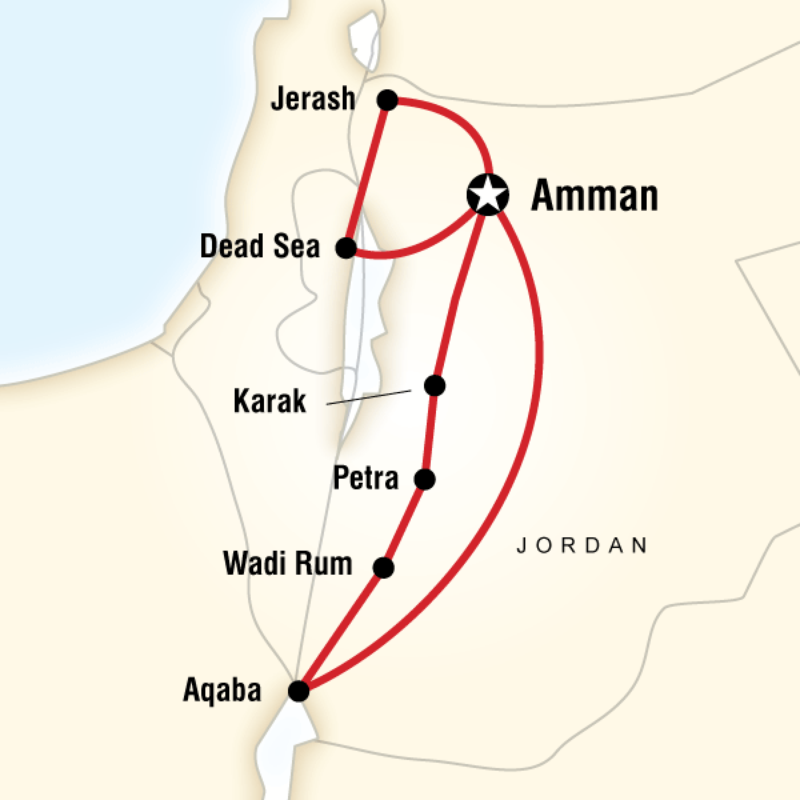 Map of the route for Highlights of Jordan