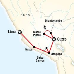Route map for Peru on a Shoestring (SPPS)