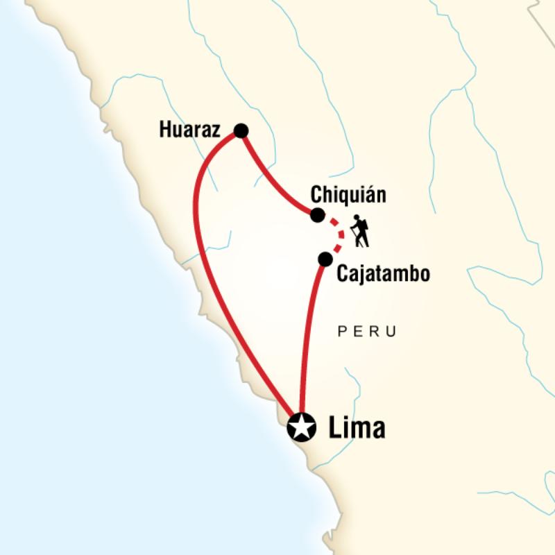 Map of the route for Trekking the Huayhuash Circuit