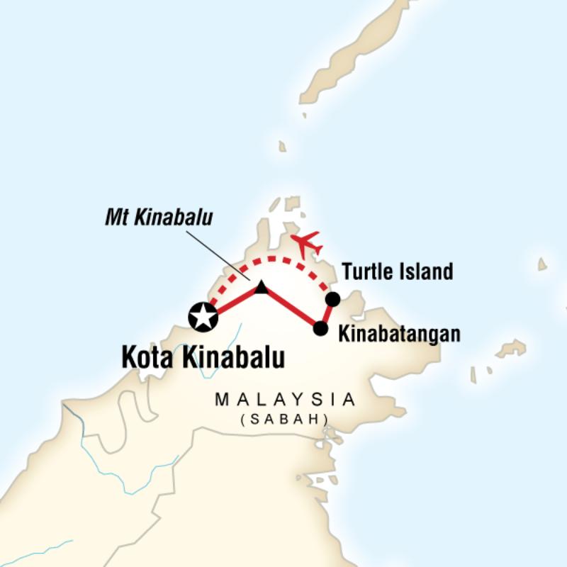 Map of the route for Borneo—Sabah Adventure
