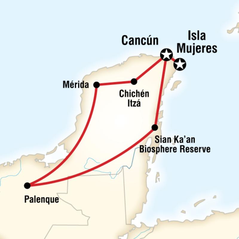 Map of the route for Yucatan Panorama