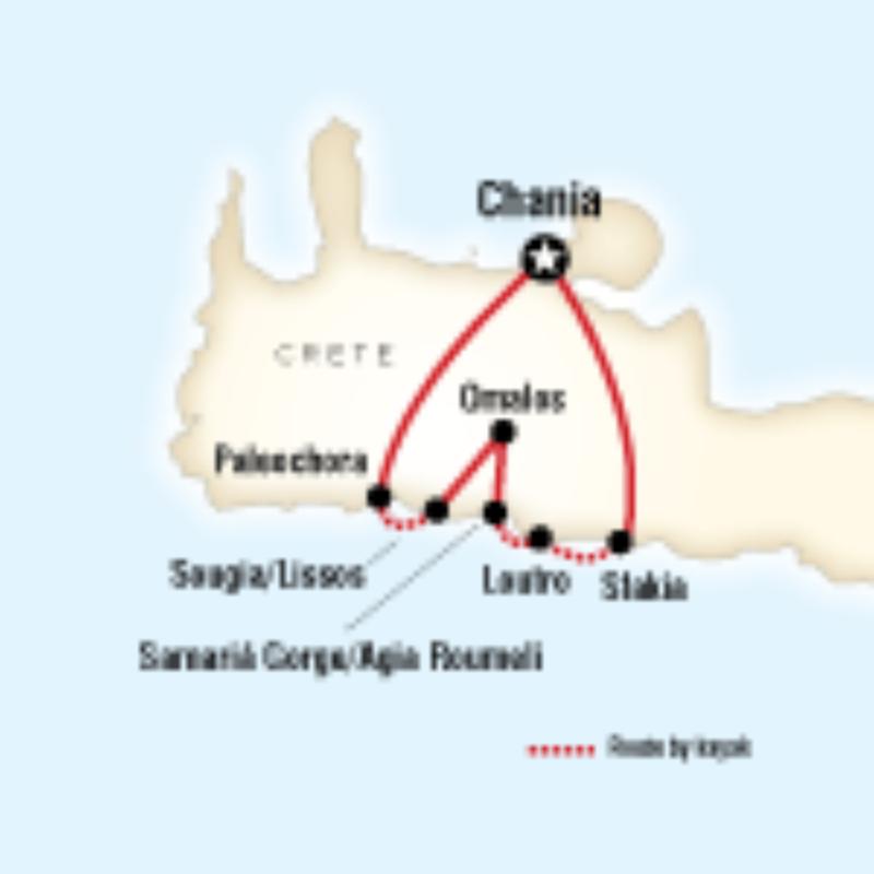 Map of the route for Crete Hike & Kayak