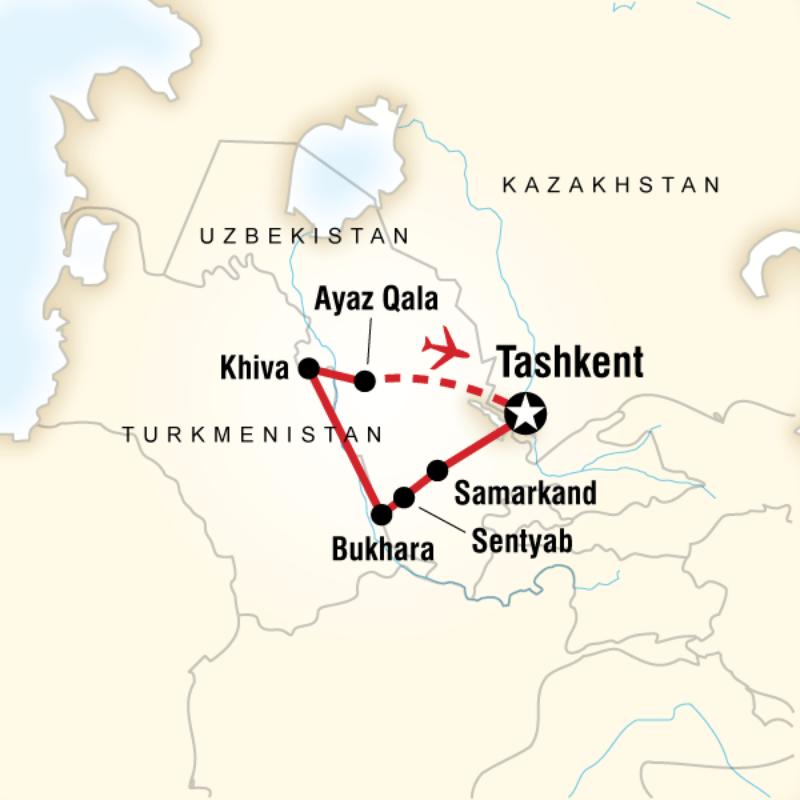 Map of the route for Uzbekistan Discovered