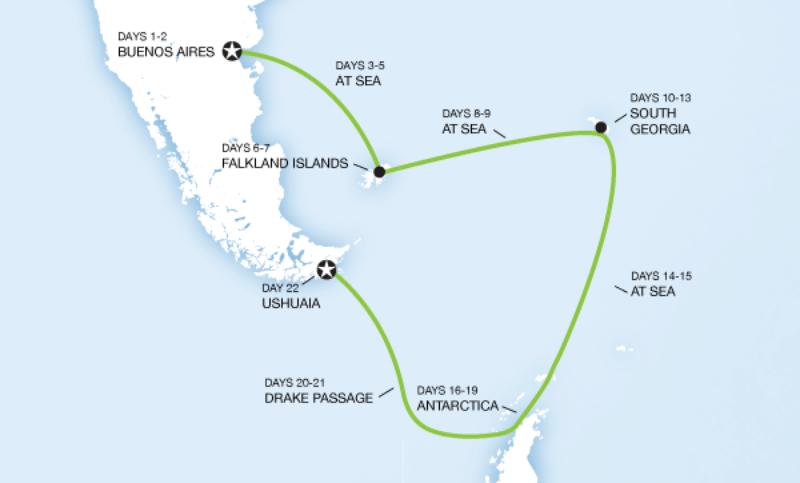 Route map for Falklands, South Georgia and Antarctic Islands (XVGFSX)