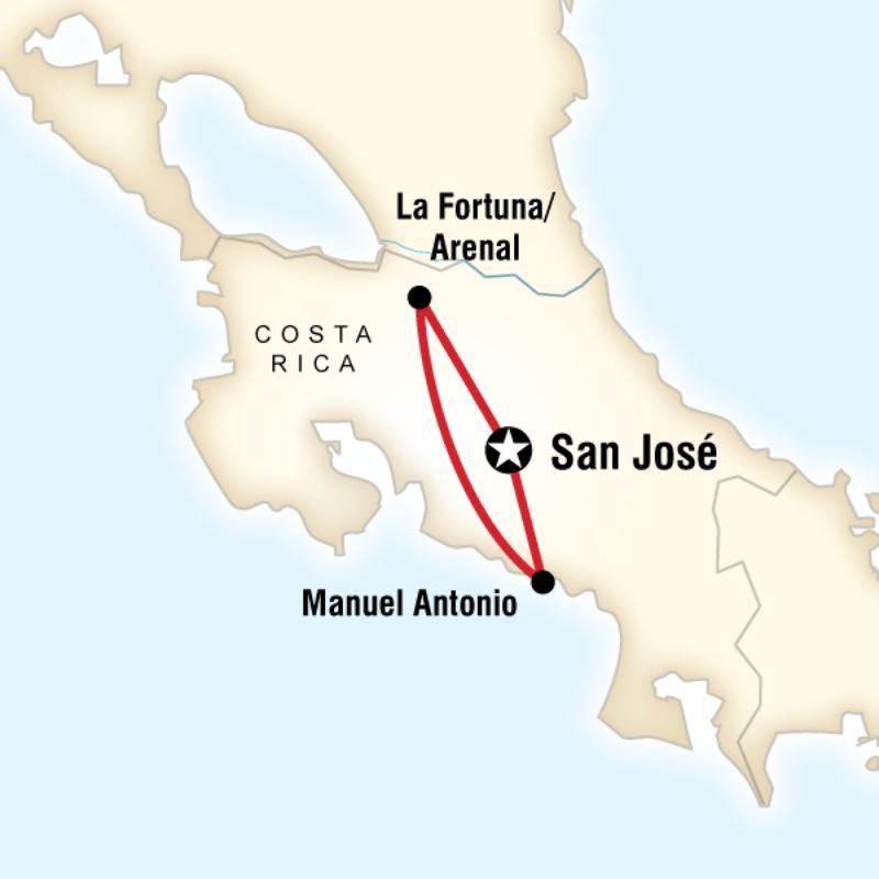 Route map for Costa Rica Pass - Route 2 Self Drive (TCR2DN)