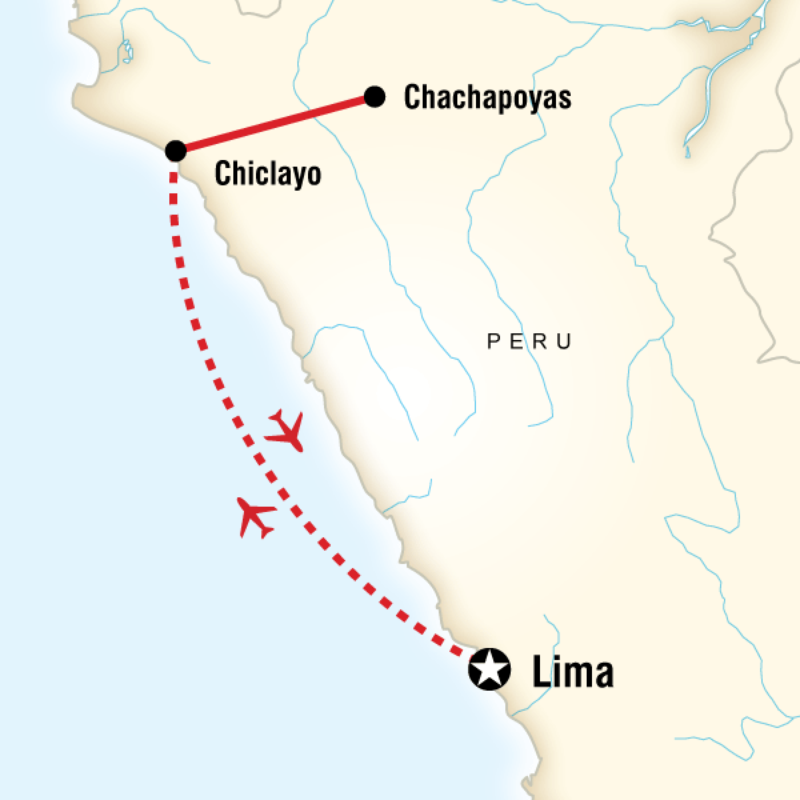 Map of the route for Northern Peru Adventure