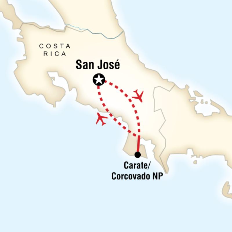 Route map for Corcovado National Park Extension (TCRCVC)