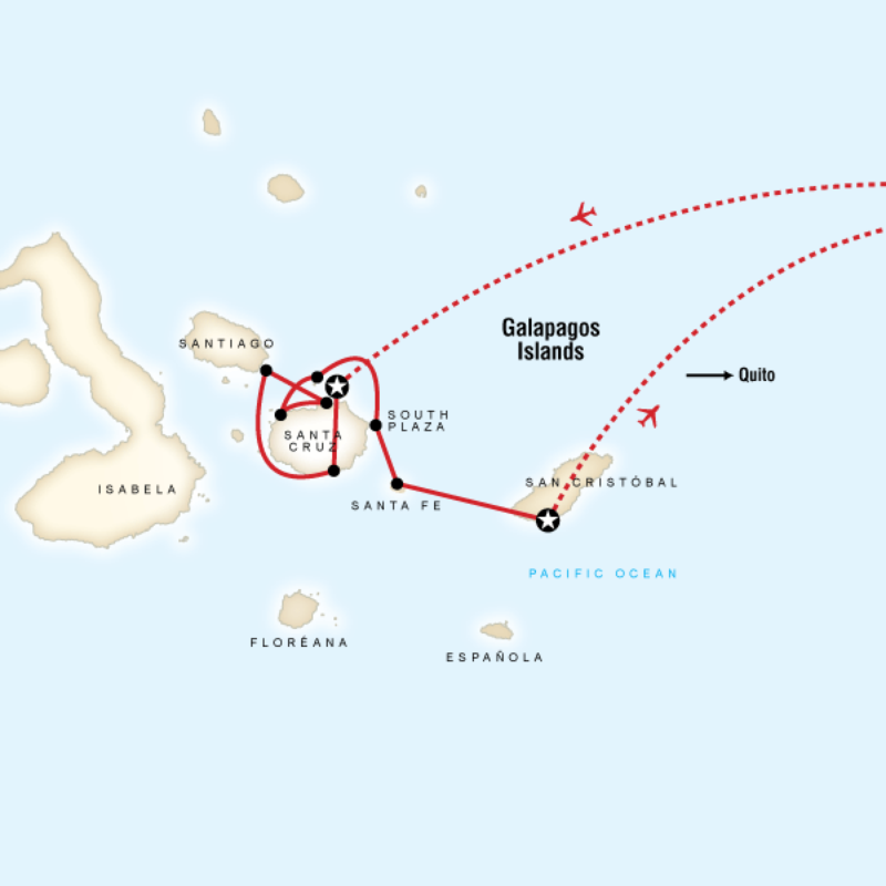 Route map for Explore Galapagos - Central Islands (EV07MB)