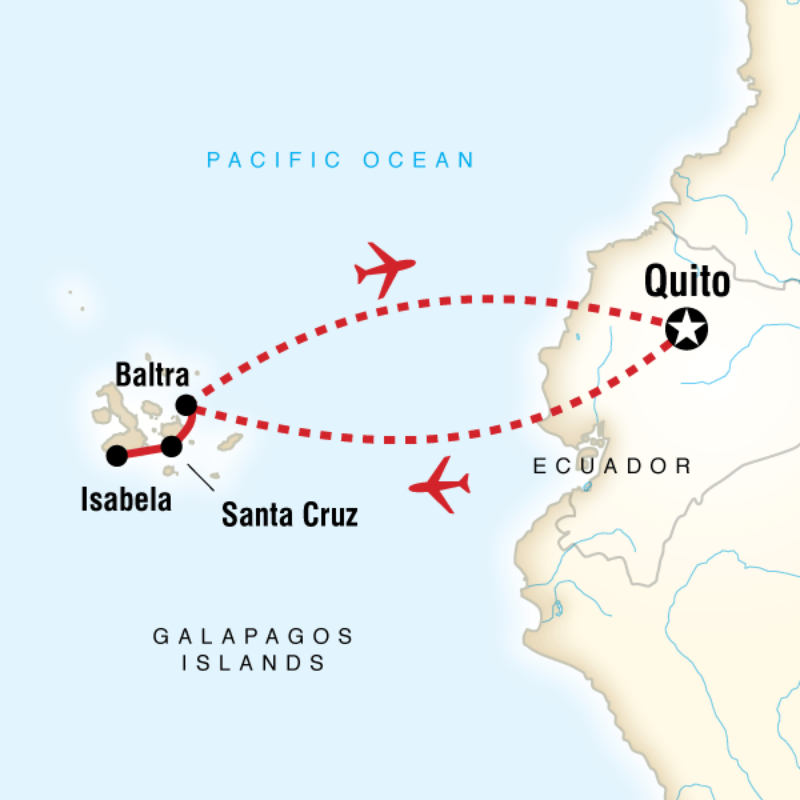 Map of the route for Galapagos Isabela Island Package