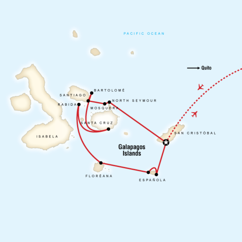 Map of the route for Explore Galapagos - Southern Islands
