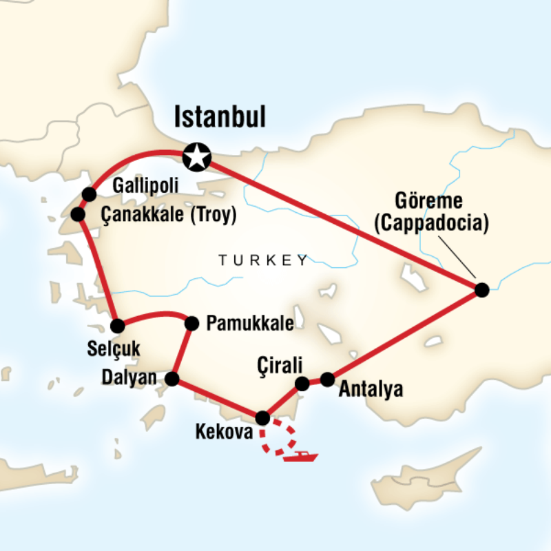 Map of the route for Turkey On A Budget