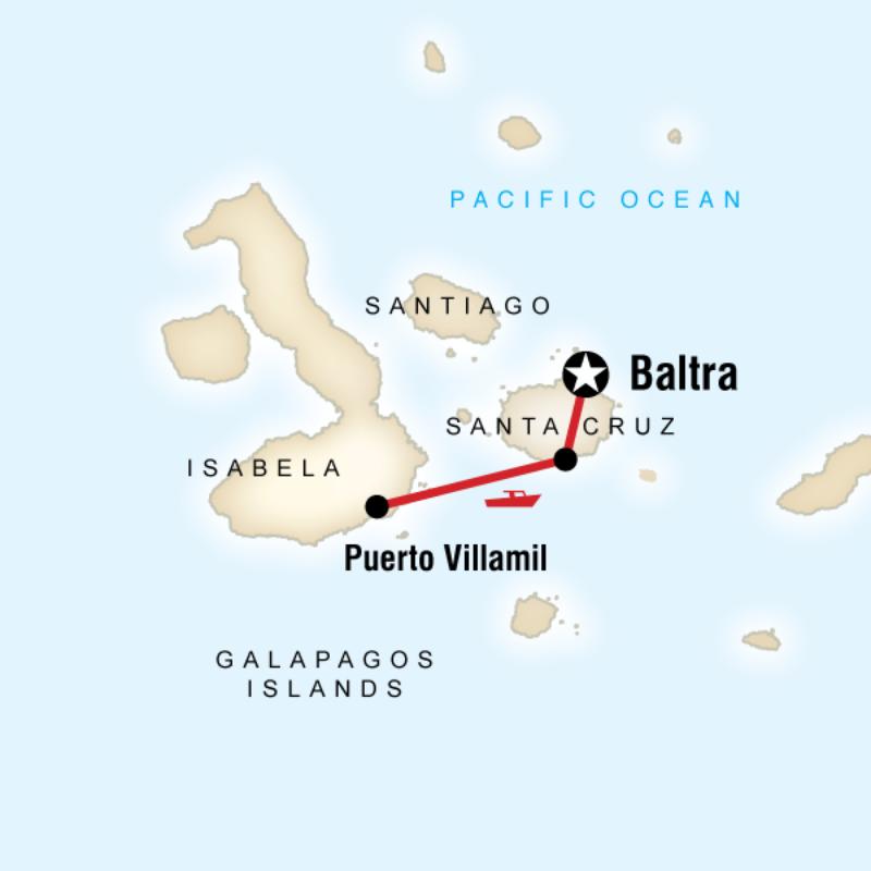 Map of the route for Galapagos Isabela Island Add-On