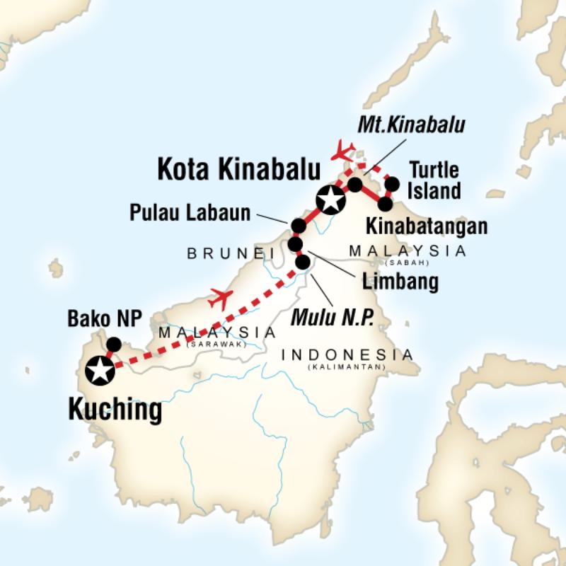 Map of the route for Borneo Encompassed