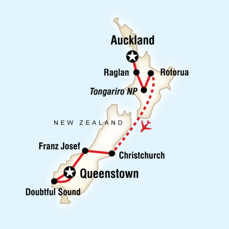 Route map for New Zealand in Style (ONIS)