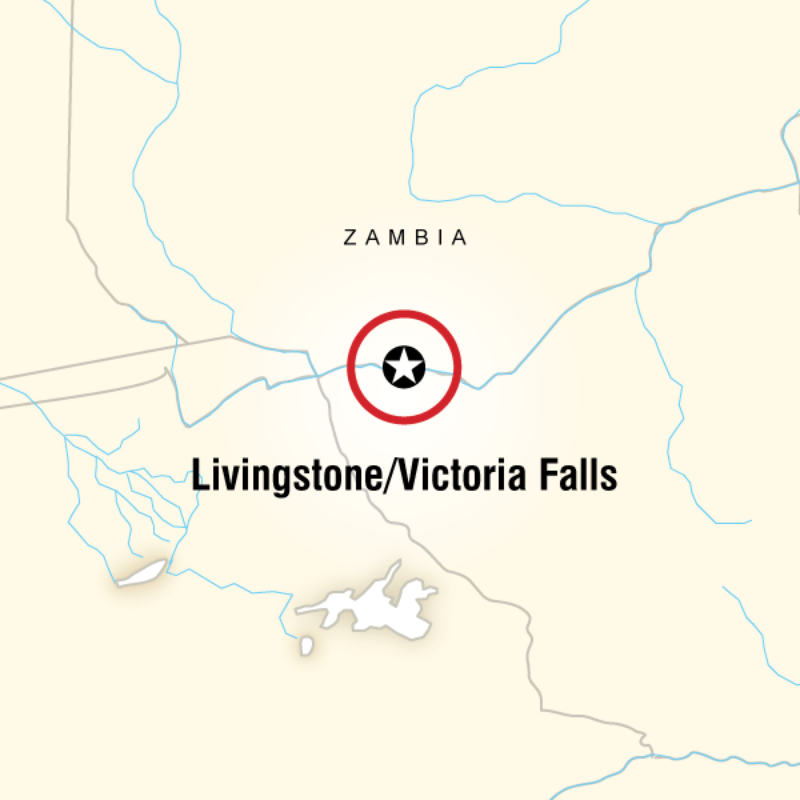 Map of the route for Livingstone Victoria Falls Adventure